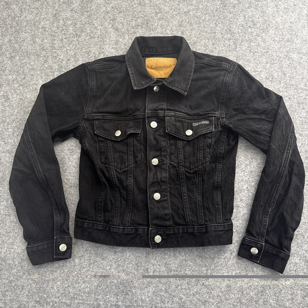 Calvin Klein Jeans Extra Small Vintage Black Denim Jacket Button Front USA EUC